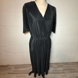 Nine Eight Women's Faux Wrap Plisse Midi Jet Black Dress